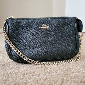 COACH Black Pebbled Leather Nolita Wristlet with Chain Handle